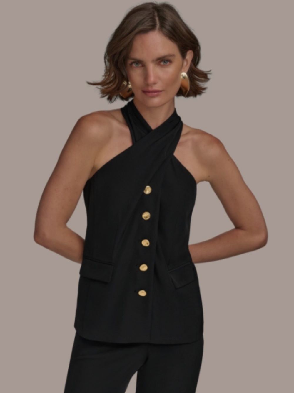 Donna Karan New York Women's Halter Vest, Regular & Petite Black Size 0/NWT